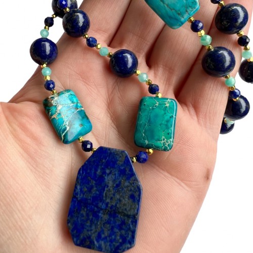 Naszyjnik Lapis Lazuli Jaspis Amazonit No. 191